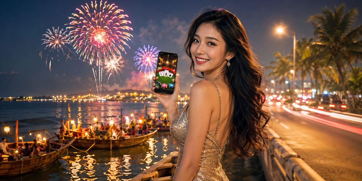 Người dùng trải nghiệm casino di động tại lễ hội ở Phan Thiết với điện thoại thông minh